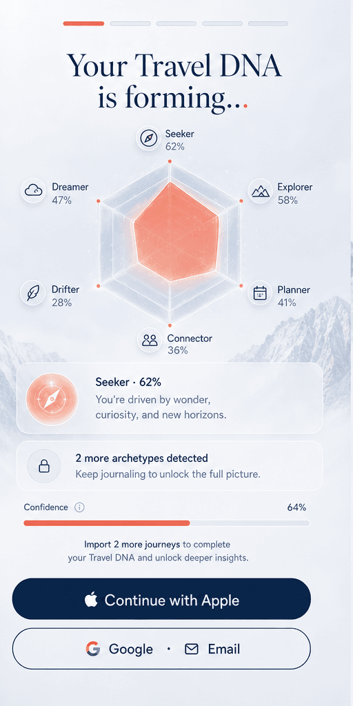 Jouravia Travel DNA signup screen