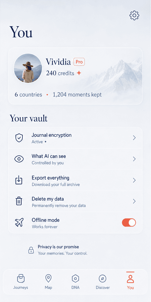 Privacy vault account screen